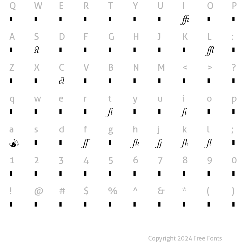 Character Map of Baskerville1757Ligatures Italic