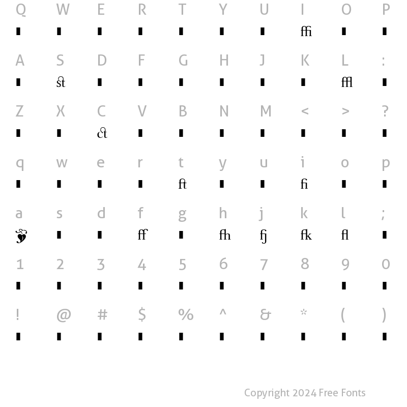 Character Map of Baskerville1757Ligatures Regular