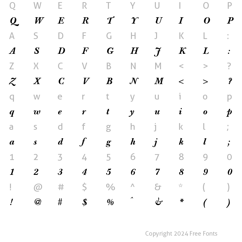 Character Map of BaskervilleBook BoldItalic