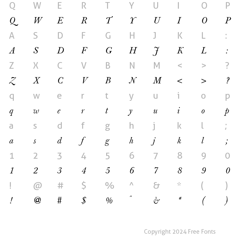 Character Map of BaskervilleBook RegularItalic