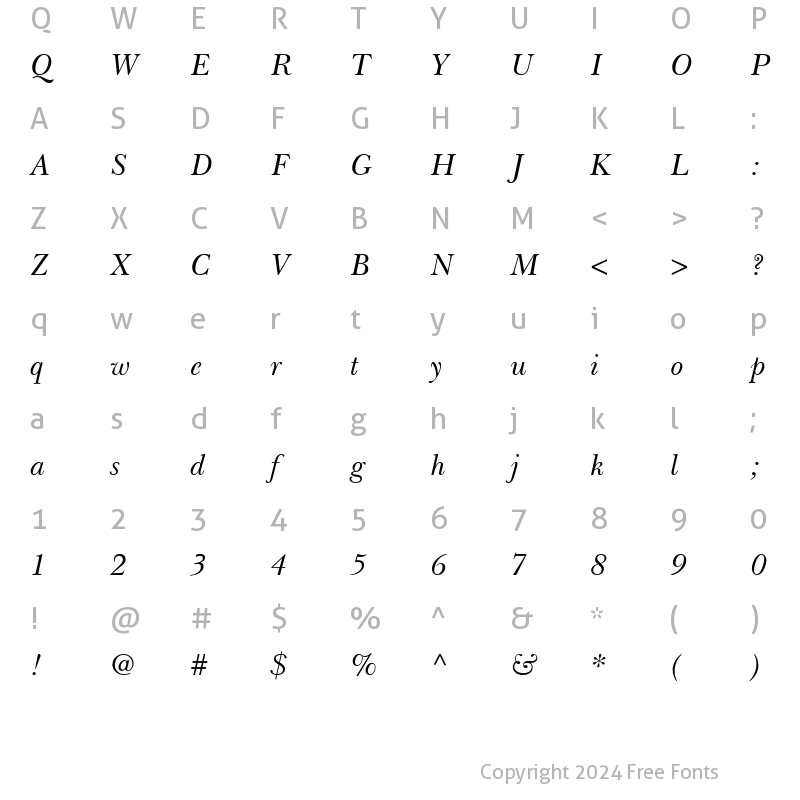 Character Map of BaskervilleGreek Upright Italic