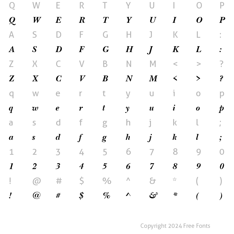 Character Map of BaskervilleNovaH Bold Italic