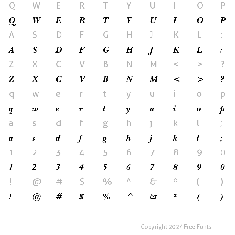 Character Map of Baskervlle2 BT Bold Italic