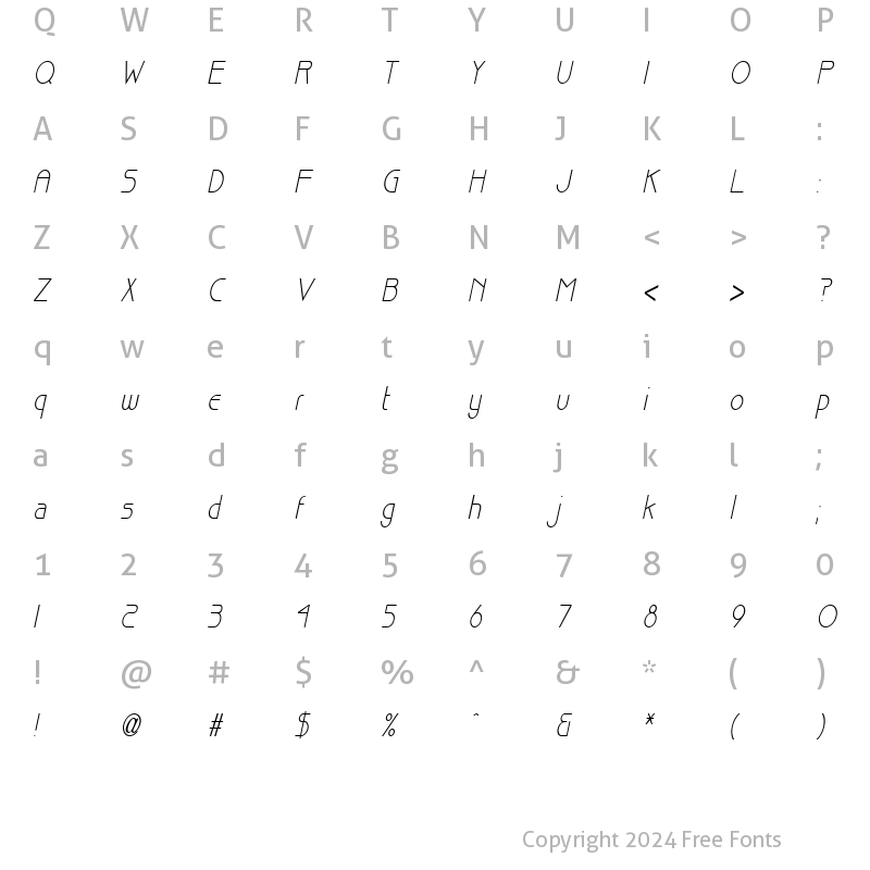 Character Map of Basque Thin Italic