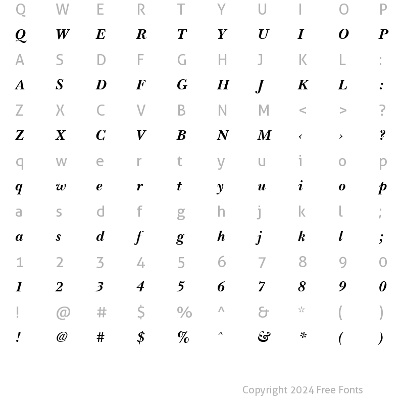 Character Map of Basset Bold Italic