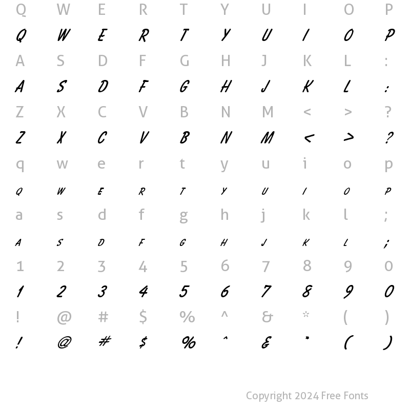 Character Map of Bassett Italic