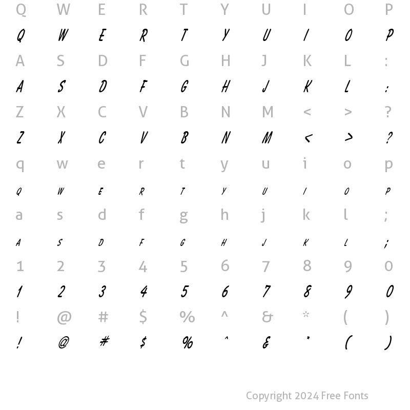 Character Map of Bassett Thin Italic