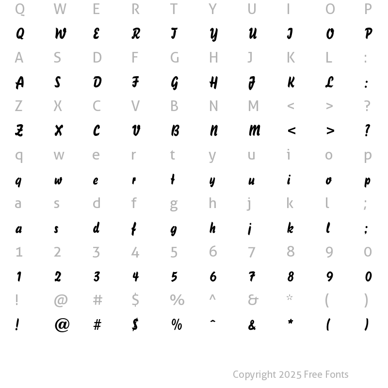 Character Map of BassScriptOpti Regular