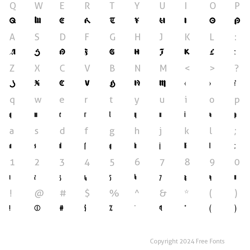 Character Map of Bastard Bold