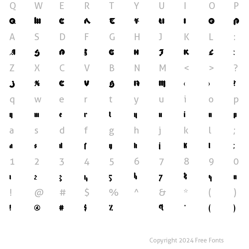 Character Map of Bastard ExtraBold Regular