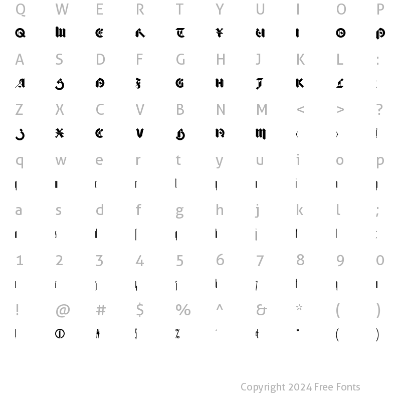 Character Map of Bastard Regular