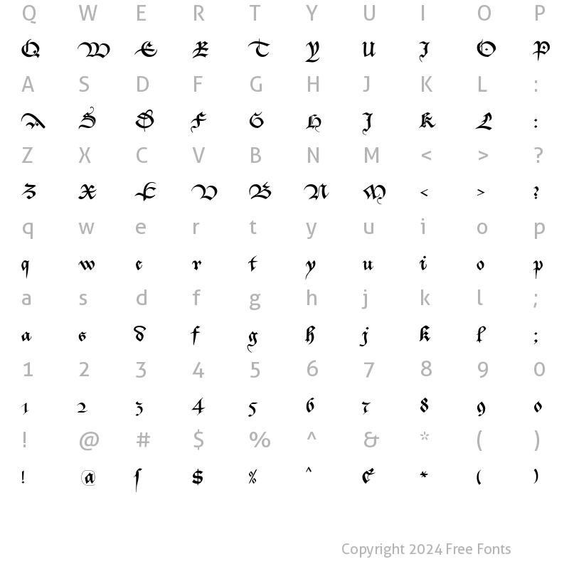 Character Map of Bastarda-K Regular