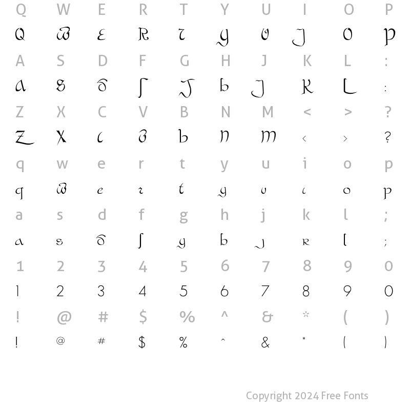 Character Map of Bastarda Plain Regular