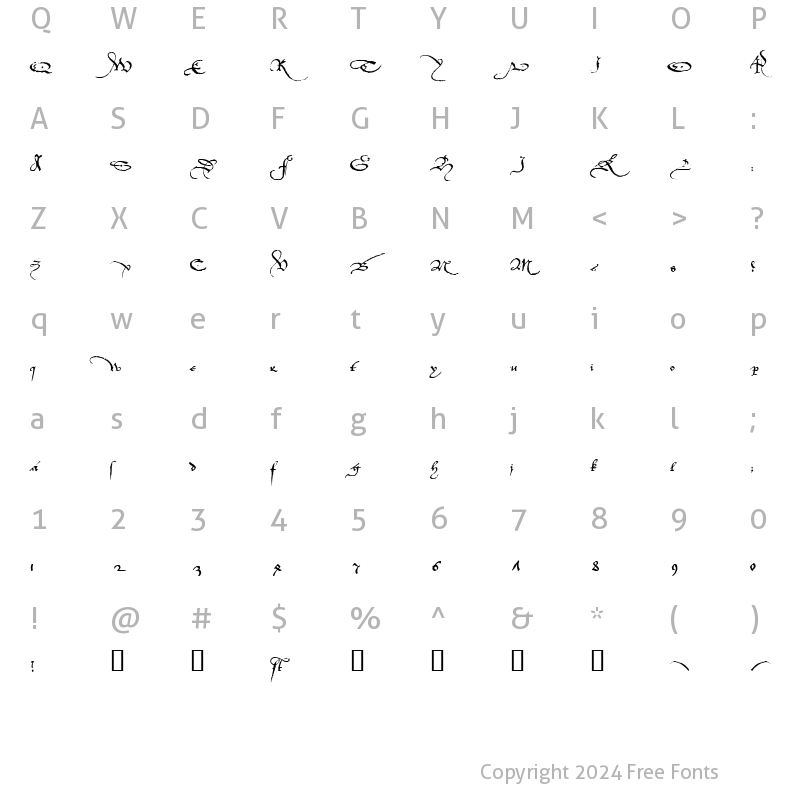 Character Map of Bastarda WF Regular