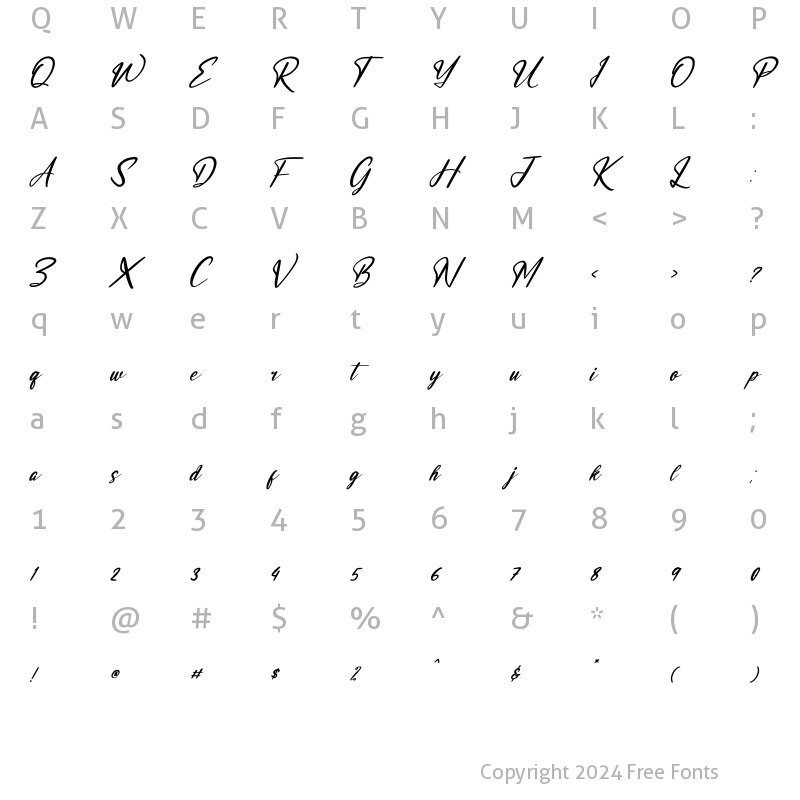 Character Map of Bastian Richardo Italic