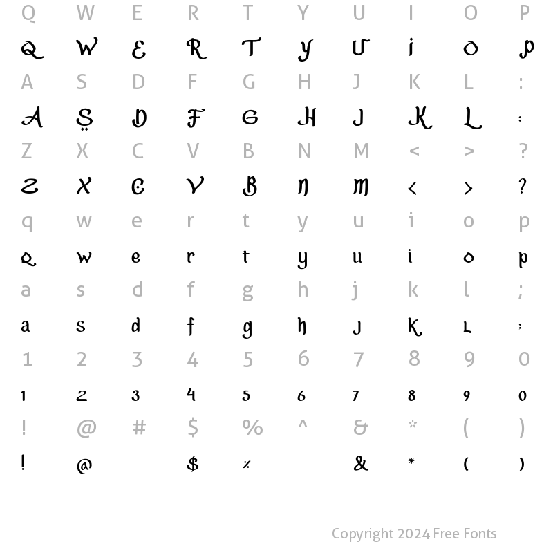 Character Map of Baswara Catra Regular