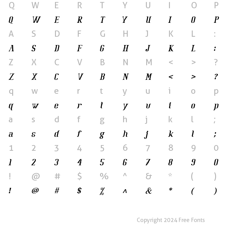 Character Map of Batavia Glamore BOLD ITALIC Bold Italic