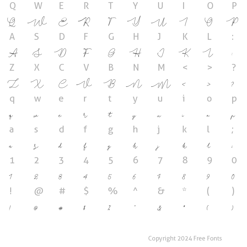 Character Map of Batavia Glamore Script Regular