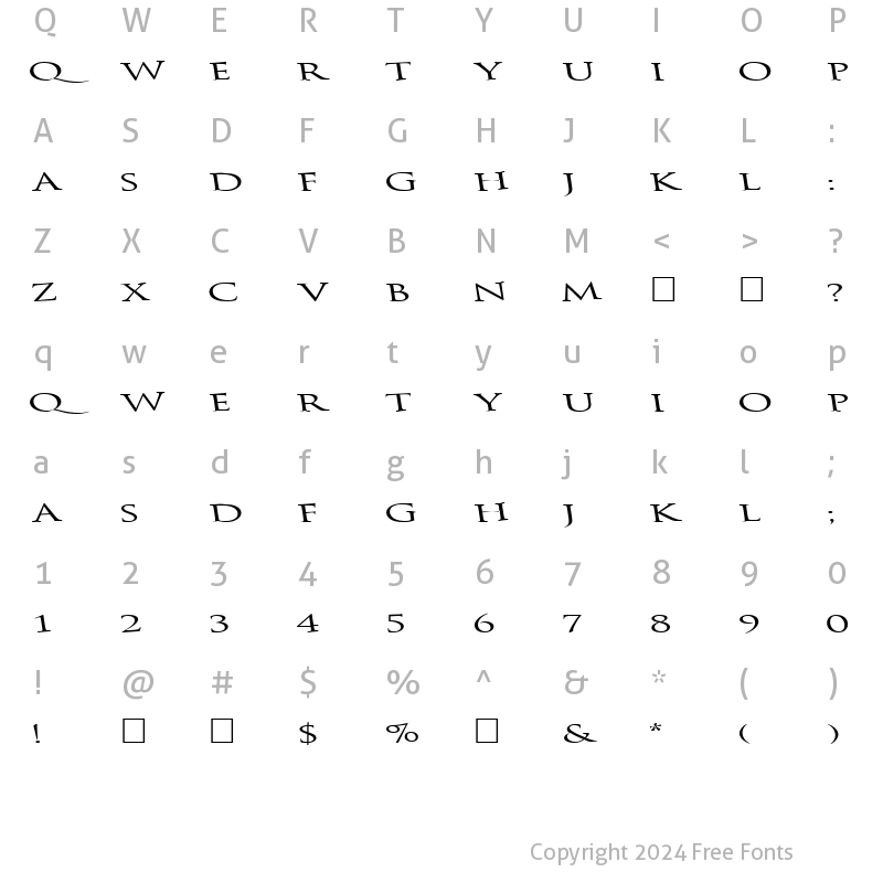 Character Map of Bathing ttnorm Regular