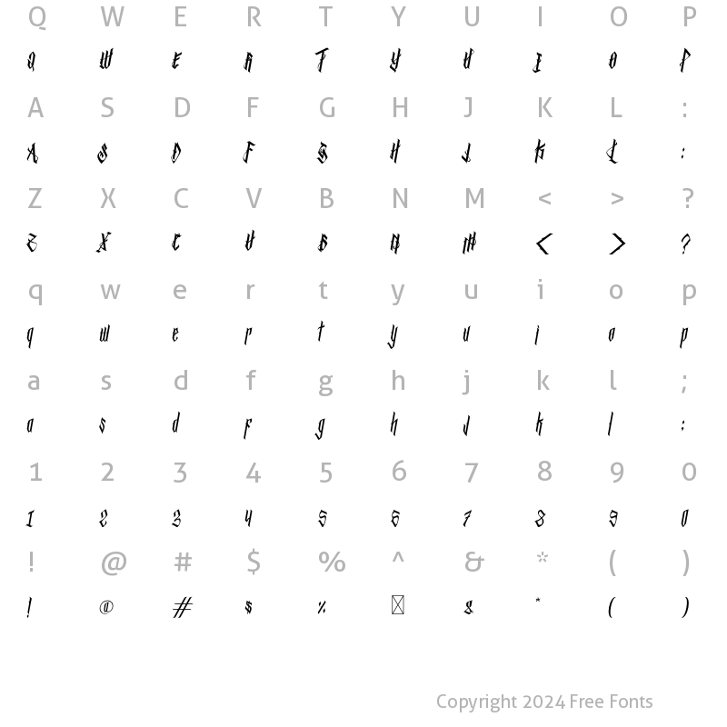 Character Map of Bathory Italic