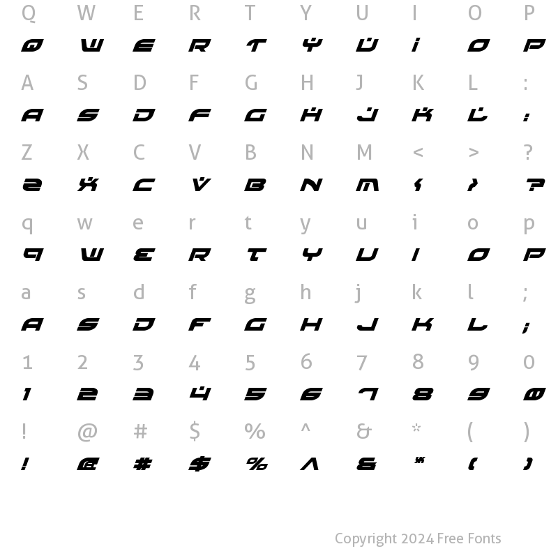 Character Map of Battlefield Bold Italic Bold Italic