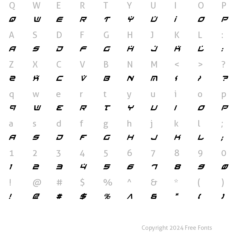 Character Map of Battlefield Condensed Italic Condensed Italic