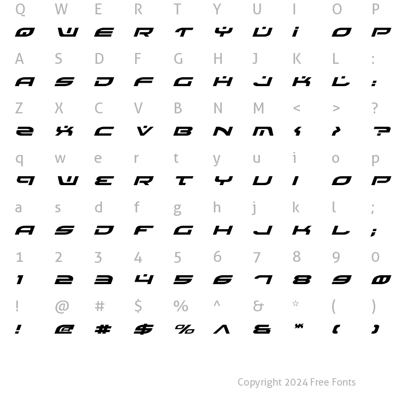 Character Map of Battlefield Expanded Italic Expanded Italic