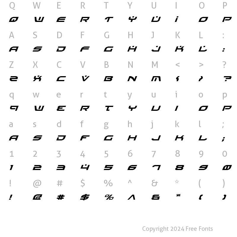 Character Map of Battlefield Italic Italic