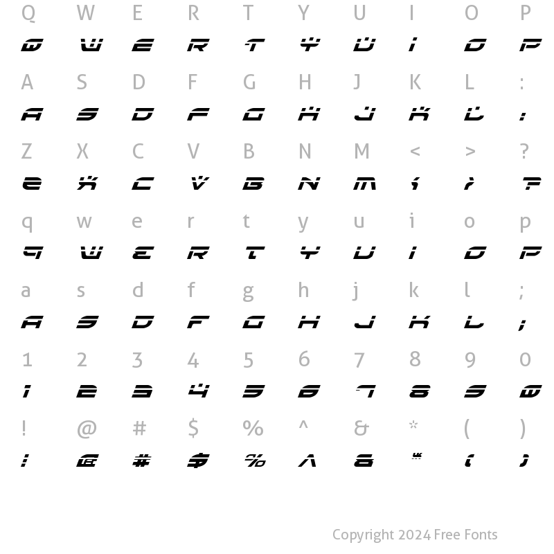 Character Map of Battlefield Laser Italic Laser Italic