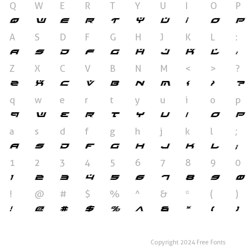 Character Map of Battlefield Pro Italic Pro Italic