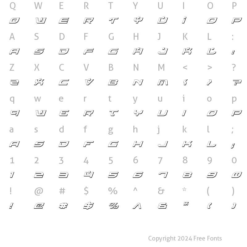 Character Map of Battlefield Shadow Italic Shadow Italic