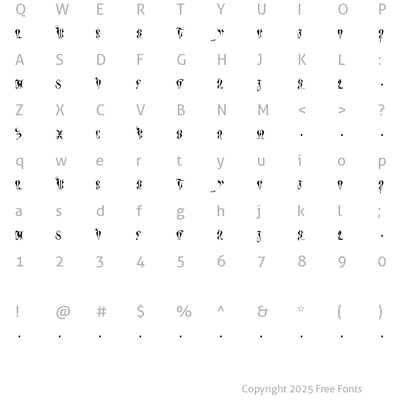 Character Map of Batwynge WF Regular