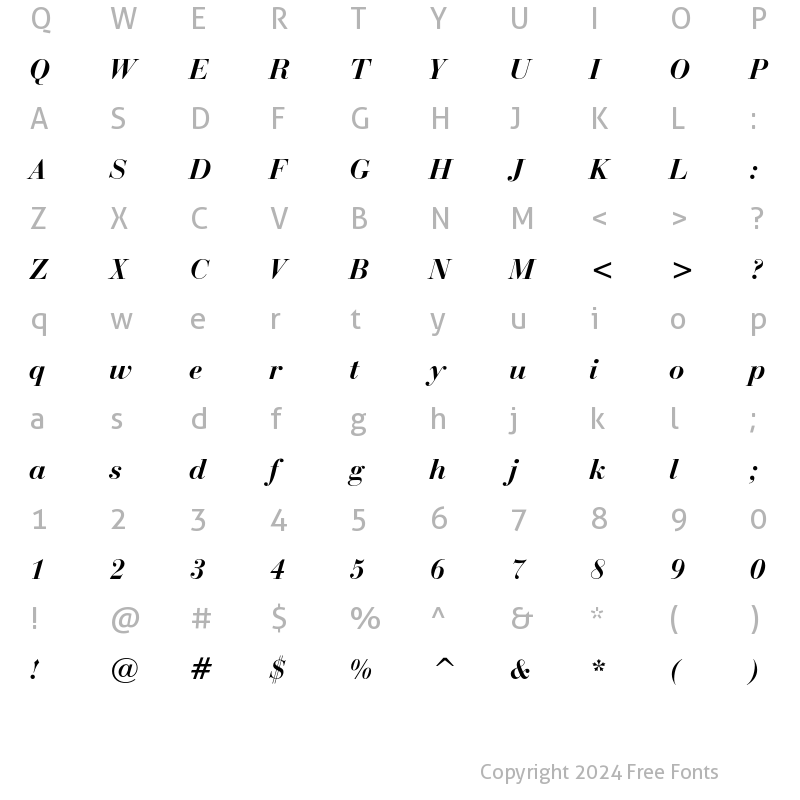 Character Map of Bauer Bodoni Bold Italic