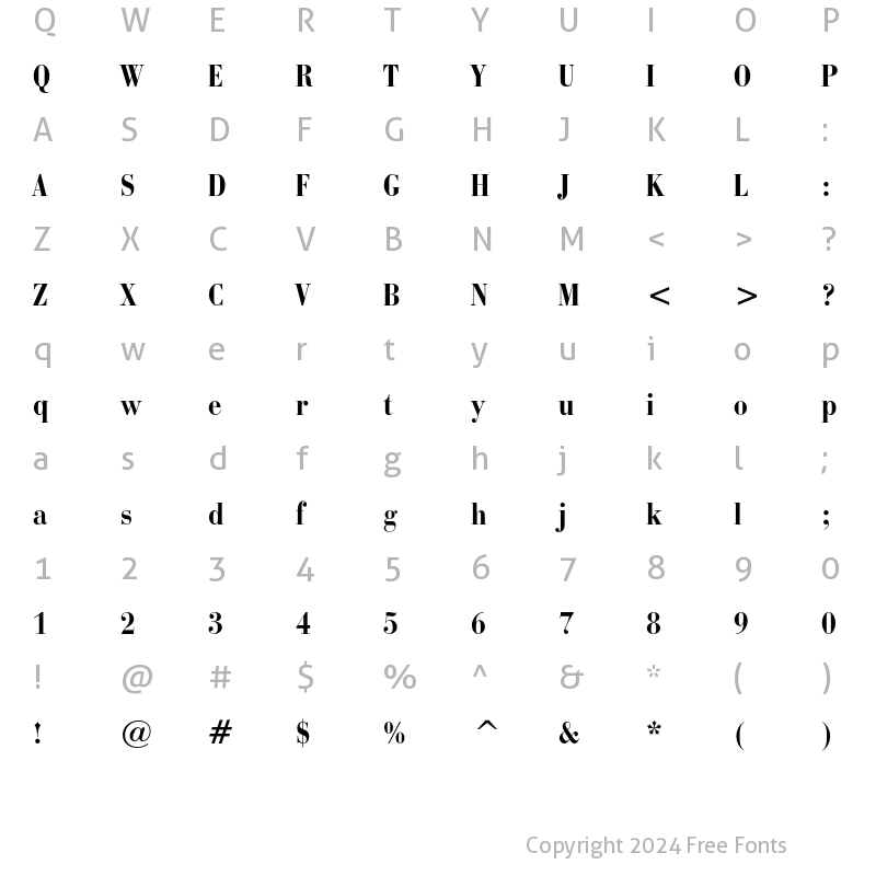 Character Map of Bauer Bodoni Condensed Bold