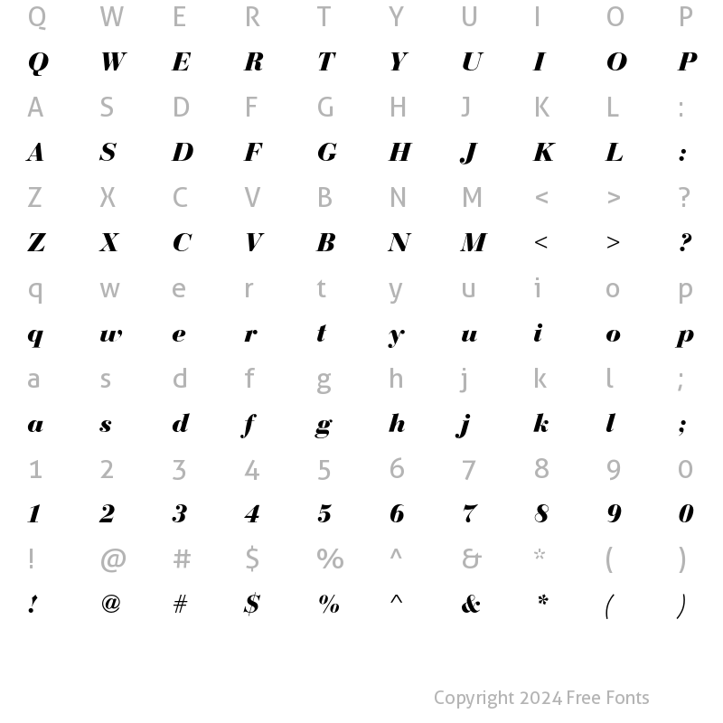 Character Map of Bauer Bodoni D Bold Italic