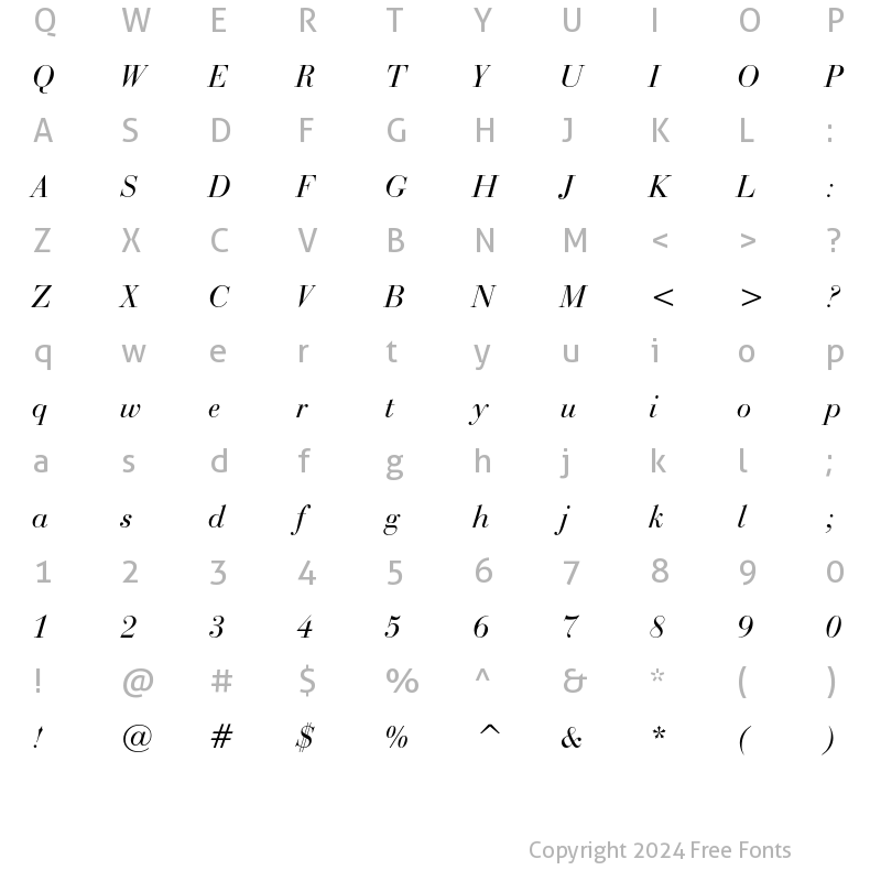 Character Map of Bauer Bodoni Italic