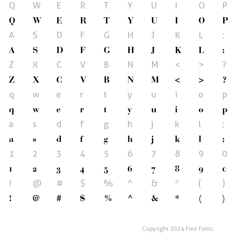 Character Map of Bauer Bodoni Oldstyle Figures Bold