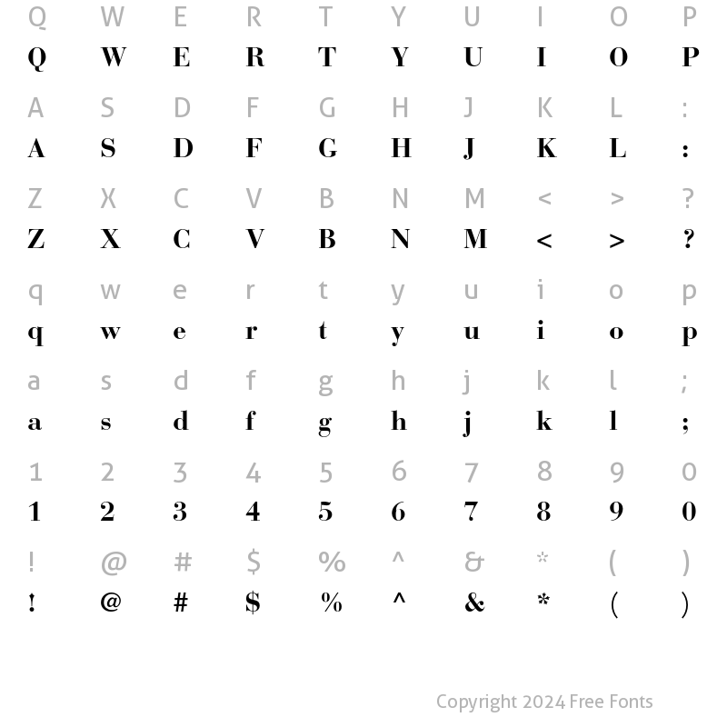 Character Map of Bauer Bodoni Std 1 Bold