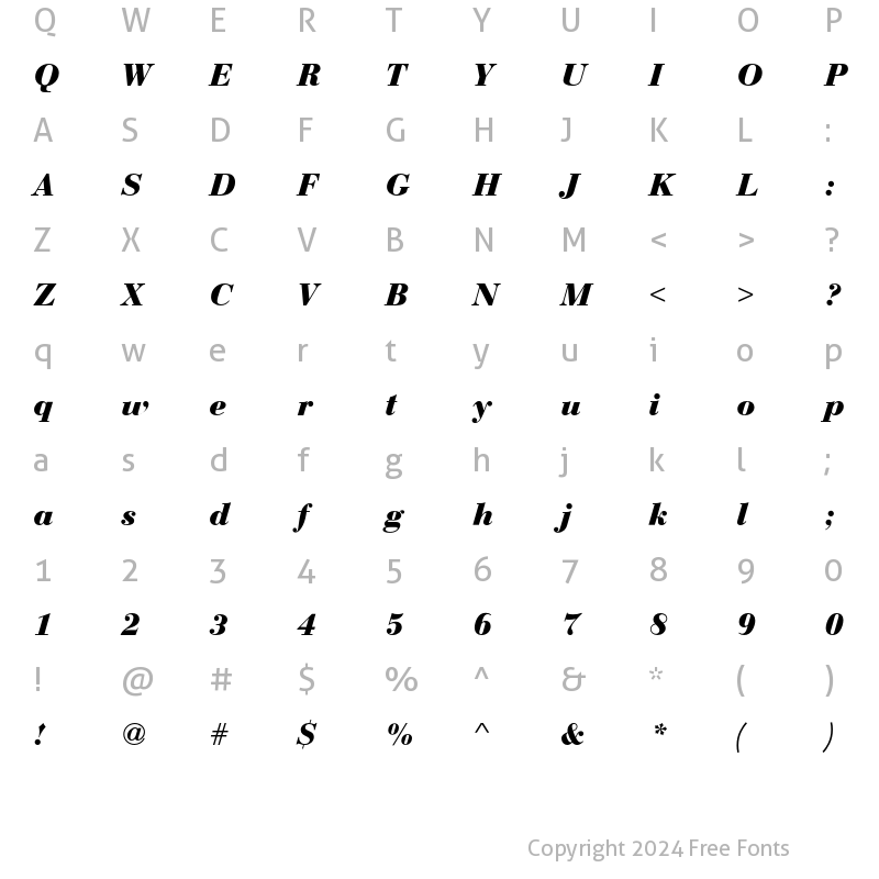 Character Map of Bauer Bodoni T Bold Italic