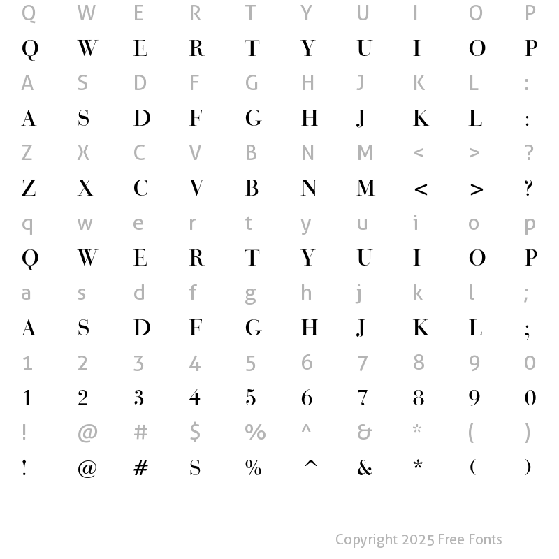 Character Map of Bauer Bodoni Titling No.2 Regular