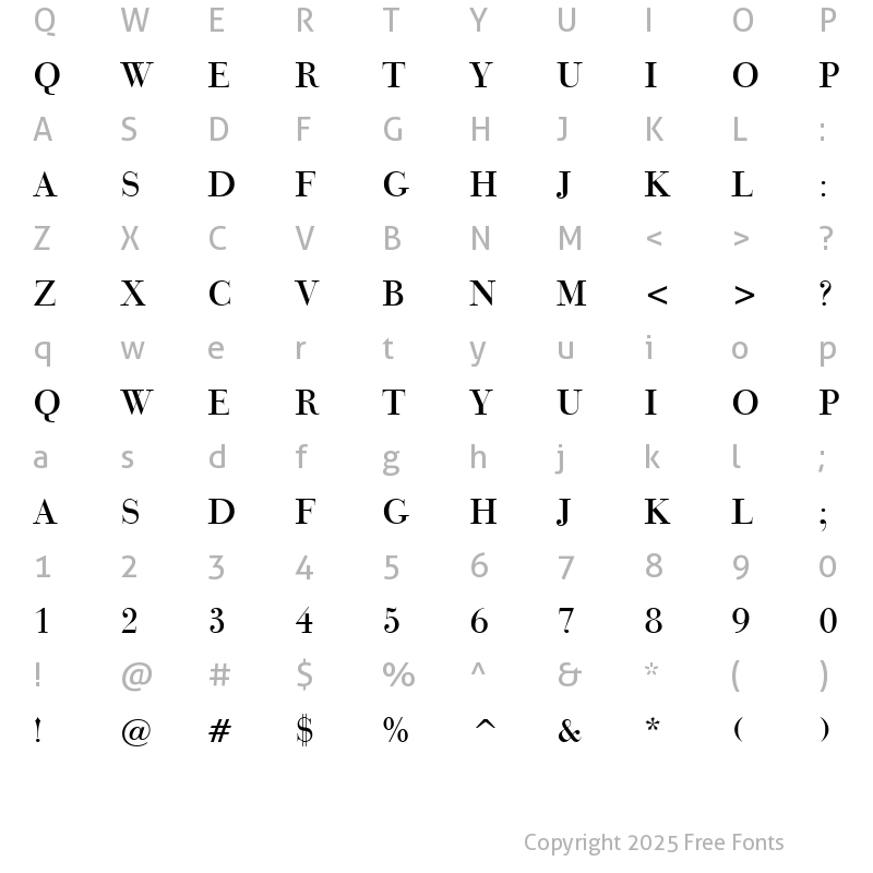 Character Map of BauerBodni Titl2 BT Titling No.2