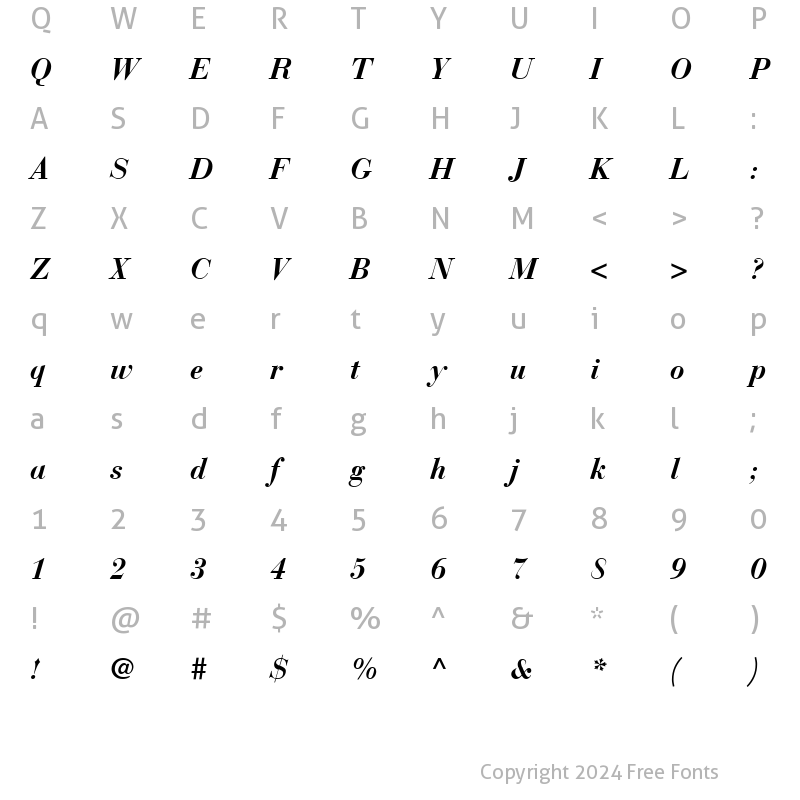 Character Map of BauerBodoni LT Bold Italic