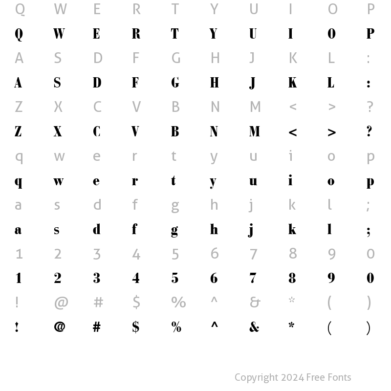 Character Map of BauerBodoni LT BoldCond Bold