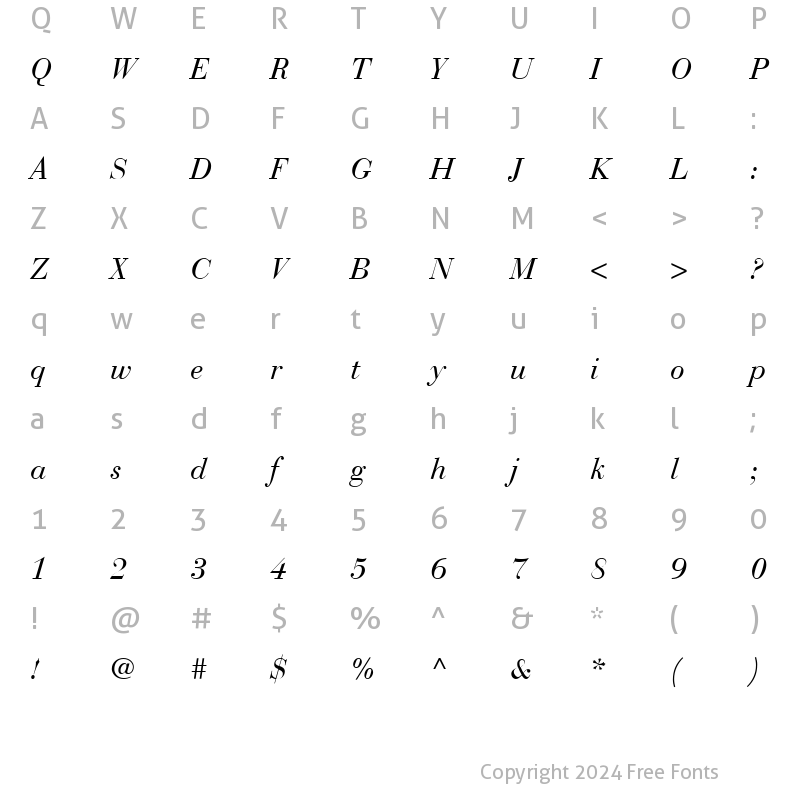 Character Map of BauerBodoni LT Italic