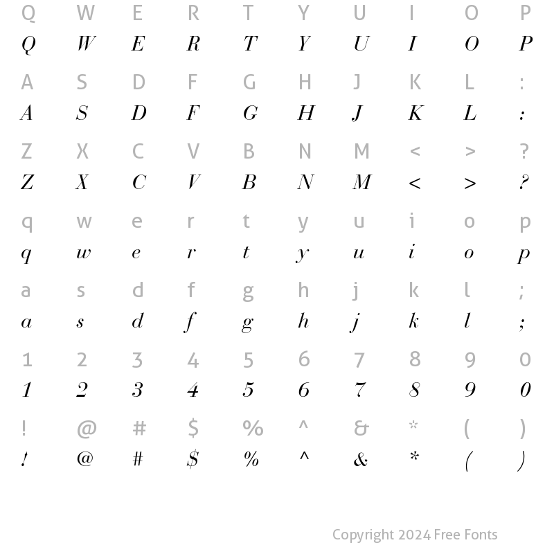 Character Map of BauerBodoni RomanItalic