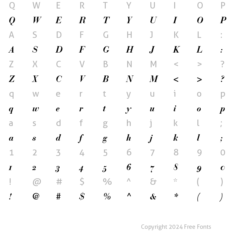 Character Map of BauerBodoni RomanOsF Bold Italic