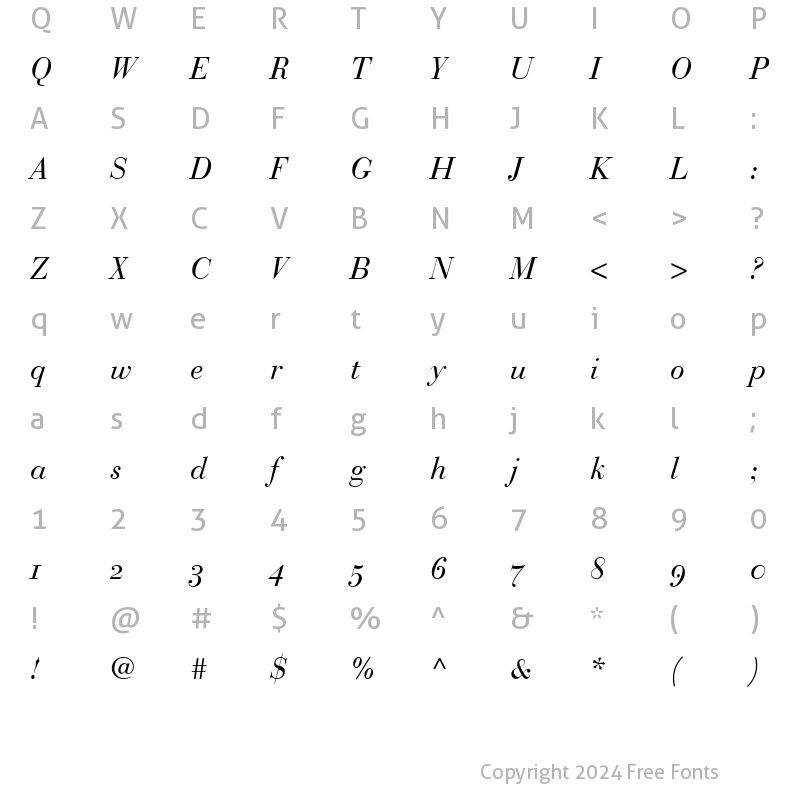 Character Map of BauerBodoni RomanOsF Italic