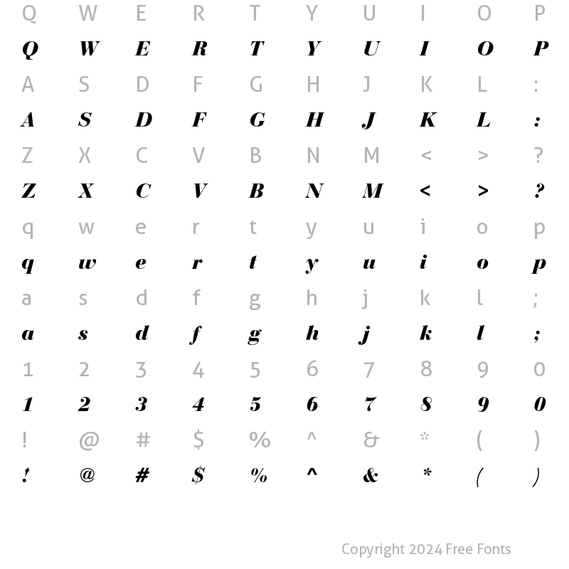 Character Map of BauerBodoniEF Bold Italic