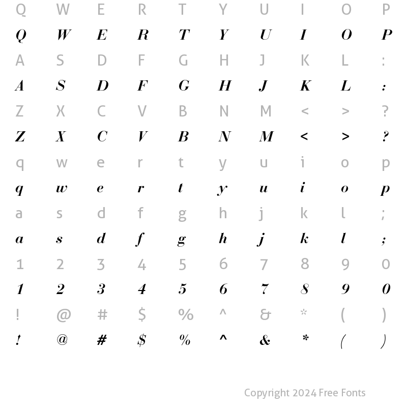 Character Map of BauerBodoniEF Medium Italic