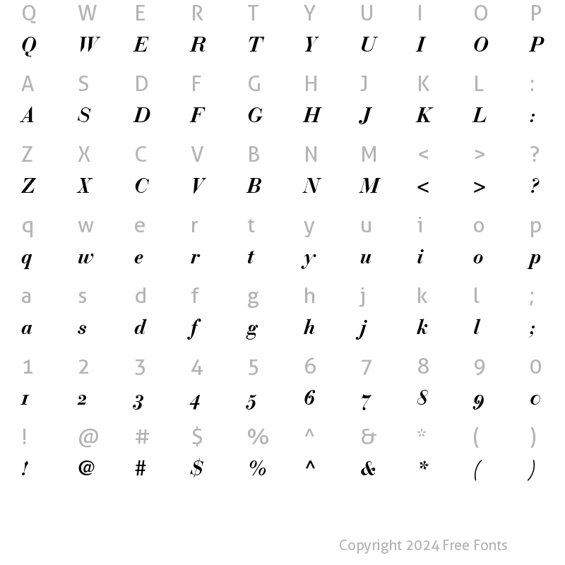 Character Map of BauerBodoniOldstyleFigures BoldItalic